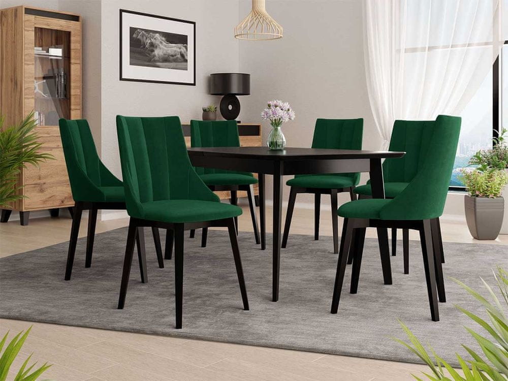 Veneti Rozkladací jedálenský stôl so 6 stoličkami NOWEN 2 - čierny / zelený